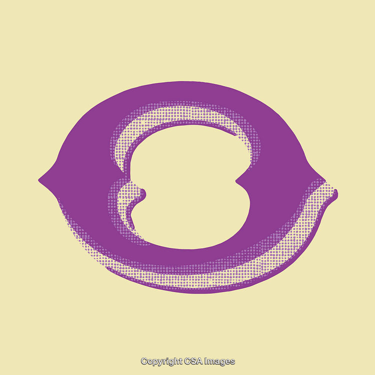 Stylized Illustration of the Letter O in Purple on Yellow Background