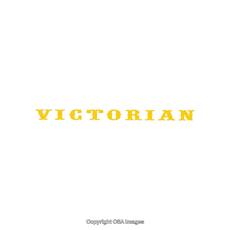 Retro Styled Victorian Typeface in Yellow on a White Background