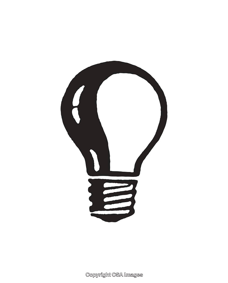Black and White Line Drawing of a Light Bulb Representation