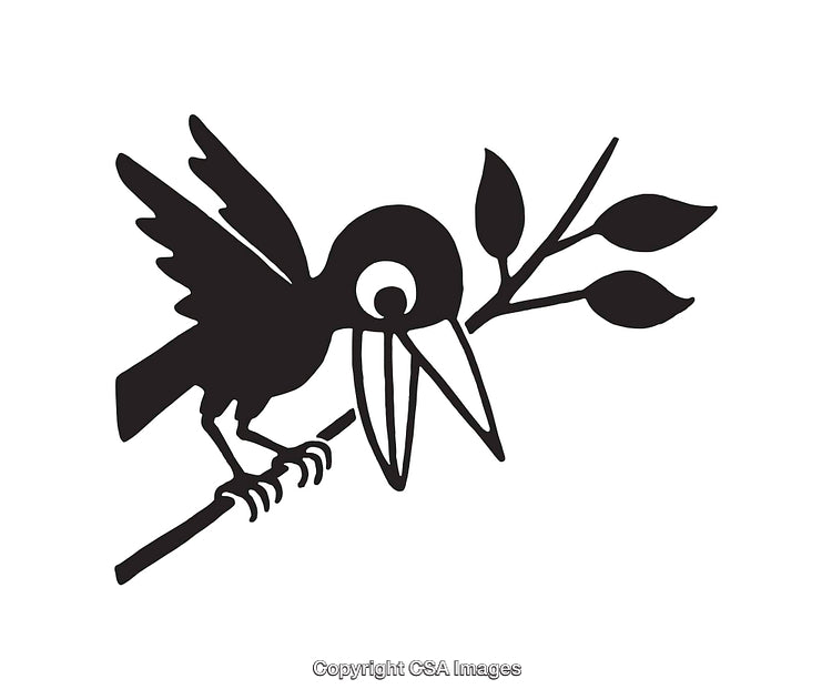 Black And White Line Art of Bird Perched on a Branch