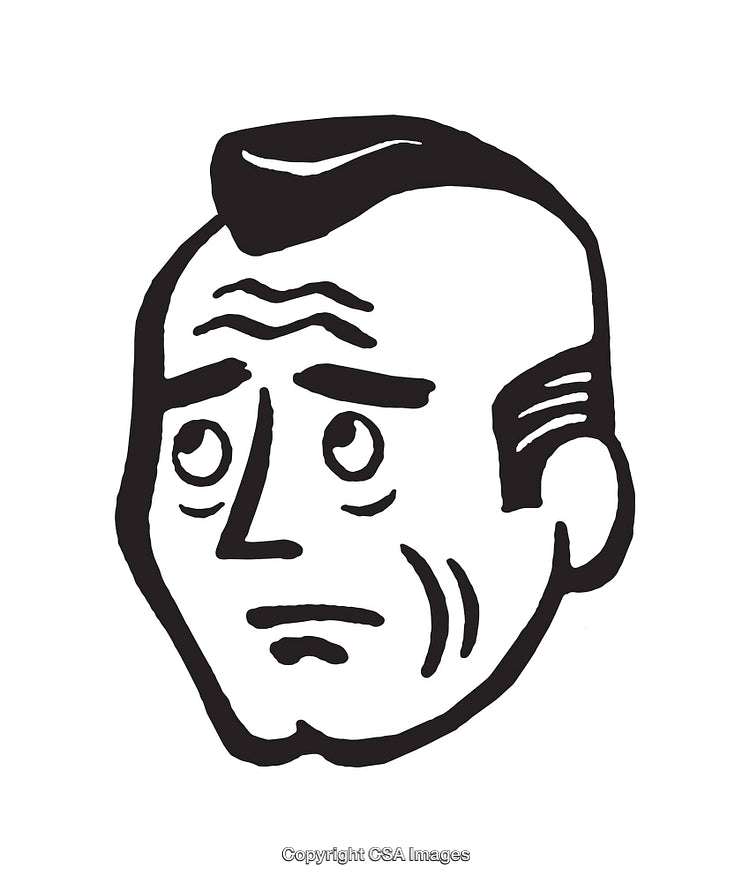 Black And White Line Art of a Worried Male Expression