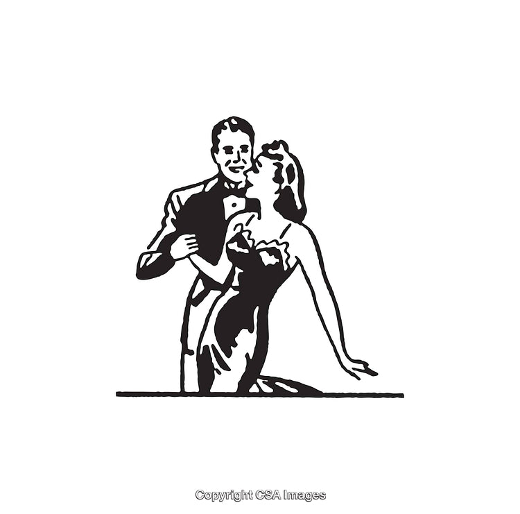 Elegantly Dressed Couple in Romantic Black and White Line Art