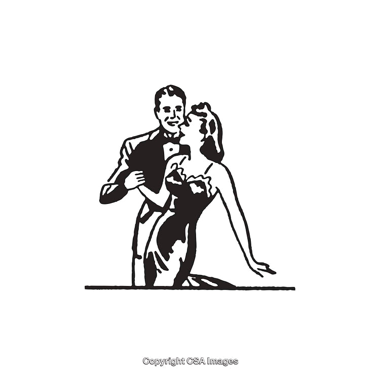 Elegantly Dressed Couple in Romantic Black and White Line Art