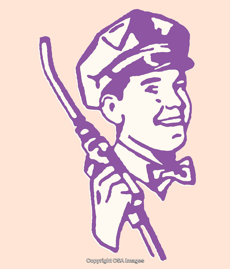 Vintage Illustration of Smiling Worker with Tool on Pastel Background
