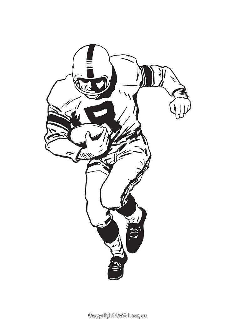 Vintage Line Art Illustration of a Player Running with a Football