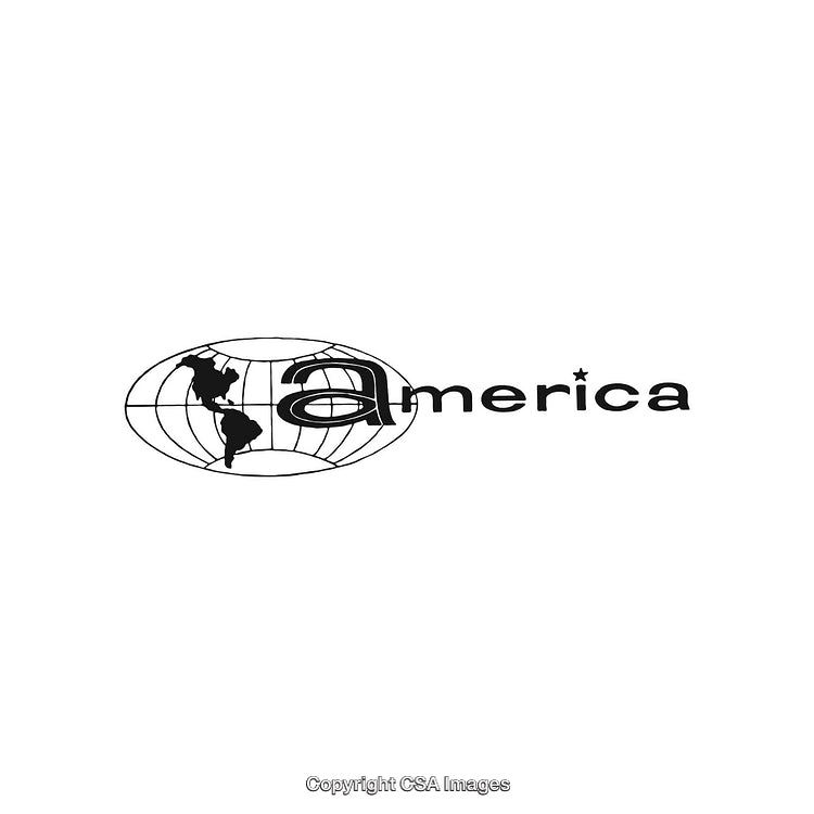 Globe and Stylized America Text Design in Black and White