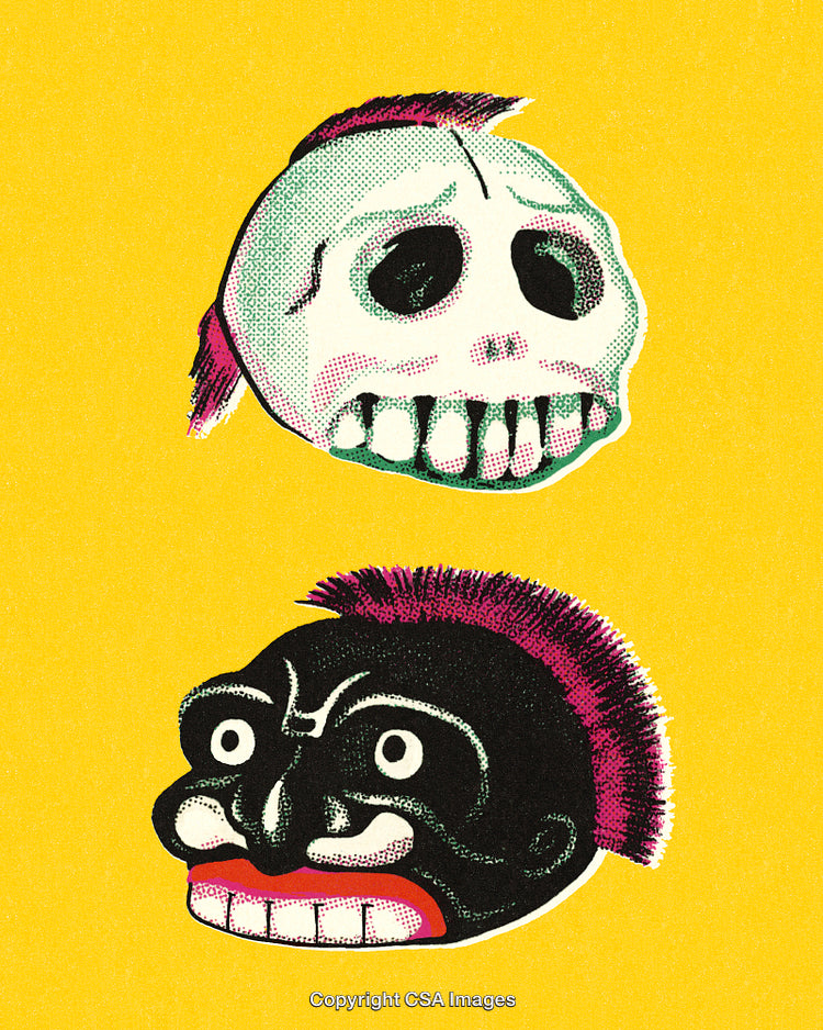 Two Artistic Faces Design on Vibrant Yellow Background
