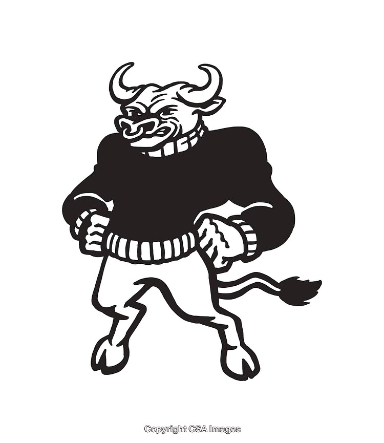 Black and White Bull Mascot Line Art Illustration Wearing a Sweater