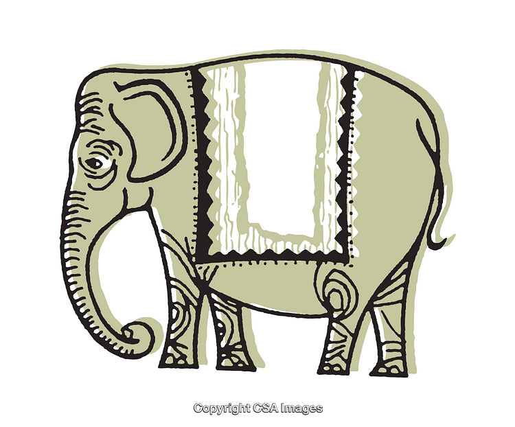 Artistic Illustration of an Elephant With Decorative Details and Intricate Patterns