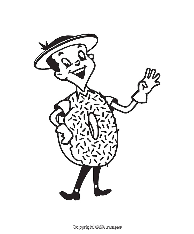 Line Art Illustration of a Smiling Cartoon Character With Donut Costume