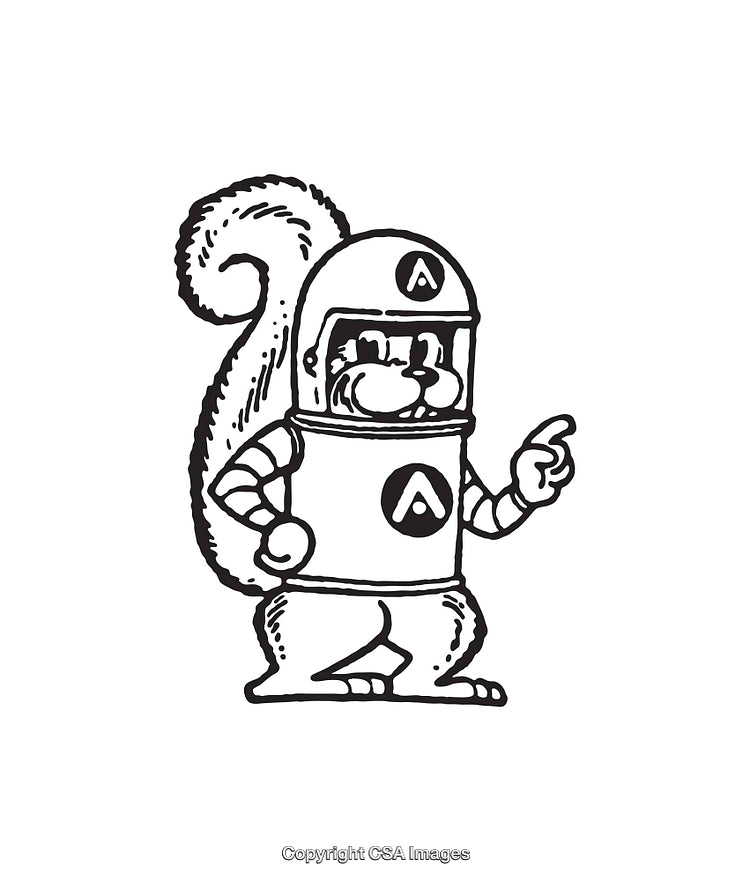 Cartoon Illustration of Squirrel in Astronaut Suit With Tail and Expression