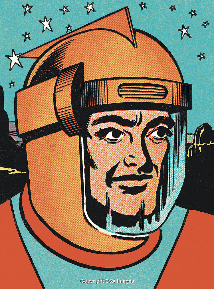 Vintage Comic Style Astronaut Illustration Under Starry Sky