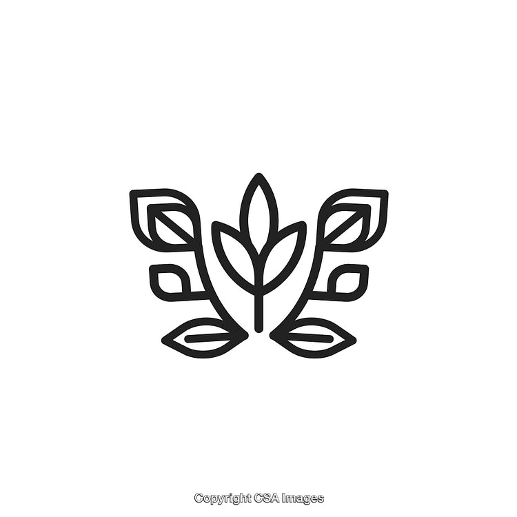 Minimalistic Black and White Decorative Ornament with Leaf Motif Design