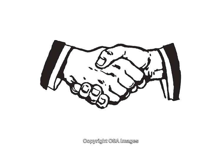 Black and White Line Art Illustration of a Handshake in Progress