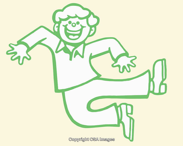 Cheerful Green Line Art Illustration of Jumping Happy Person
