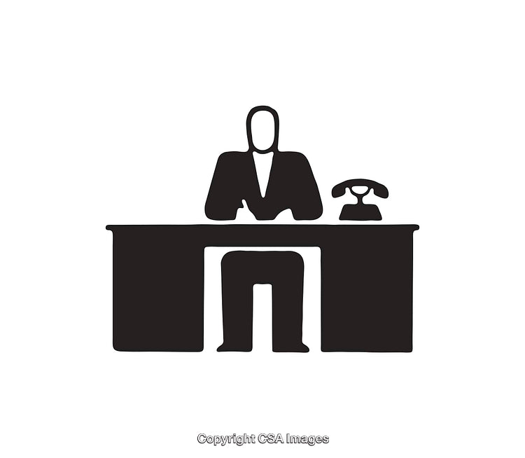 Silhouette of a Man at a Desk with a Telephone Icon