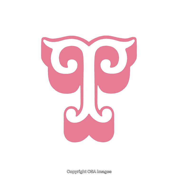 Ornamental Letter T Design with Decorative Pink Swirls