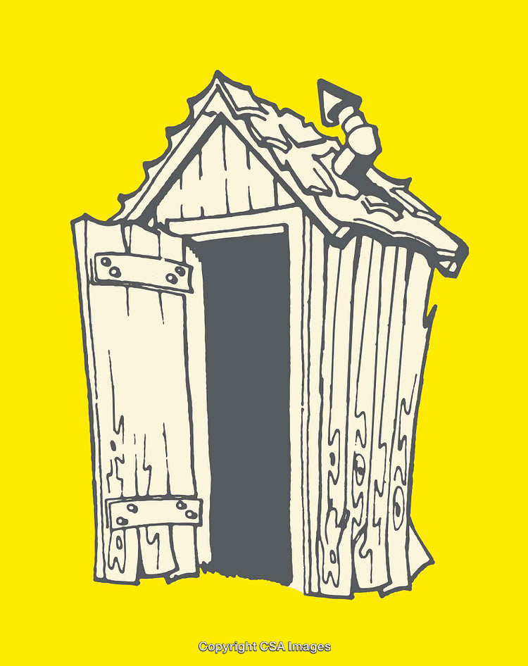 Rustic Wooden Shack Illustration on Vibrant Yellow Background