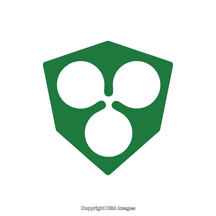 Green Shield Silhouette With Three-Sphere Abstract Design in White