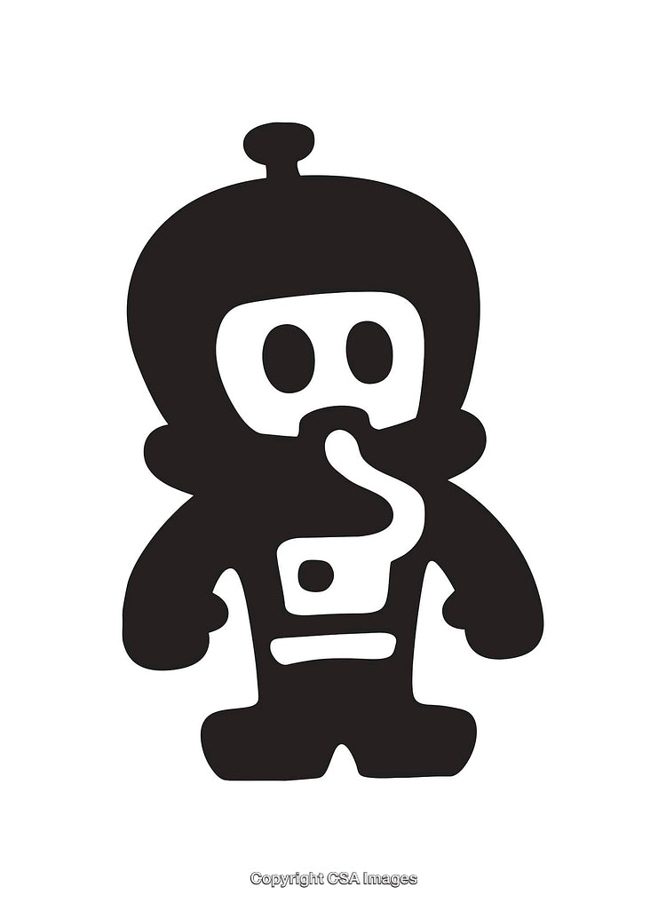 Minimalist Black and White Icon of a Robotic Character