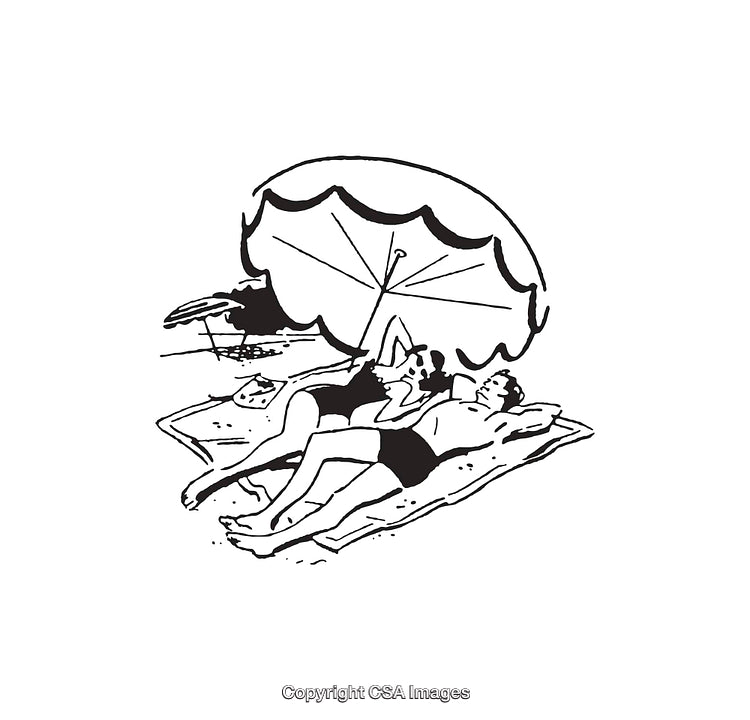 Relaxing Couple Under a Beach Umbrella in a Line Art Drawing