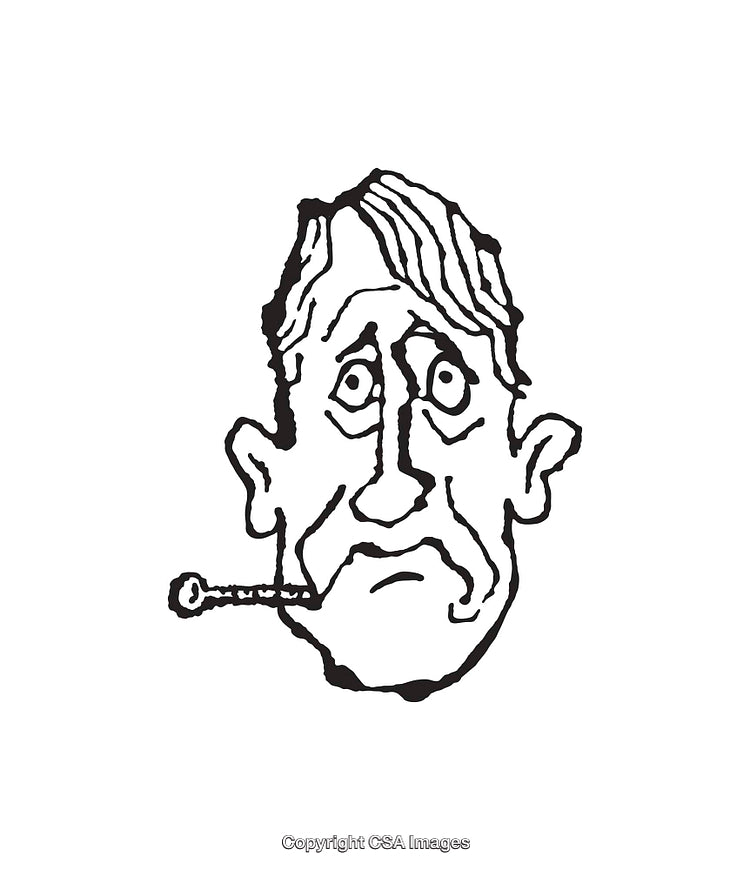 Black and White Line Art of a Worried Male Face