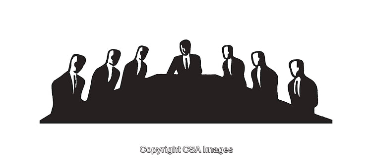 Silhouettes of Business Professionals Around a Conference Table in Discussion