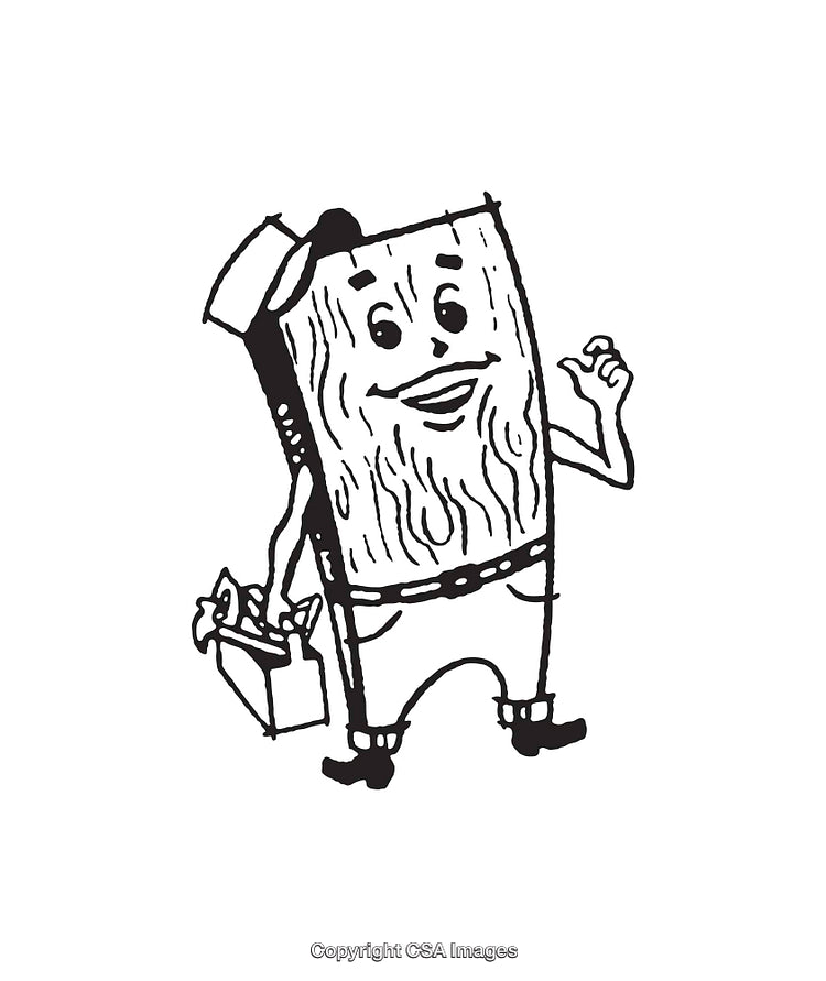 Cheerful Cartoon Wooden Character With a Toolbox Line Art