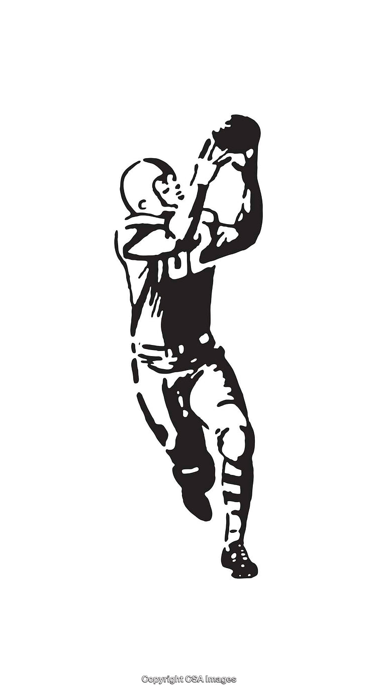 Black and White Football Player Catching a Ball Line Art Illustration
