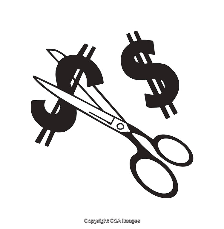 Dollar Icon and Scissors Symbolizing Cost Cutting and Savings