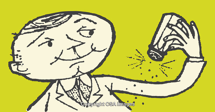 Illustrated Man Adding Salt to His Dish in Line Art Style