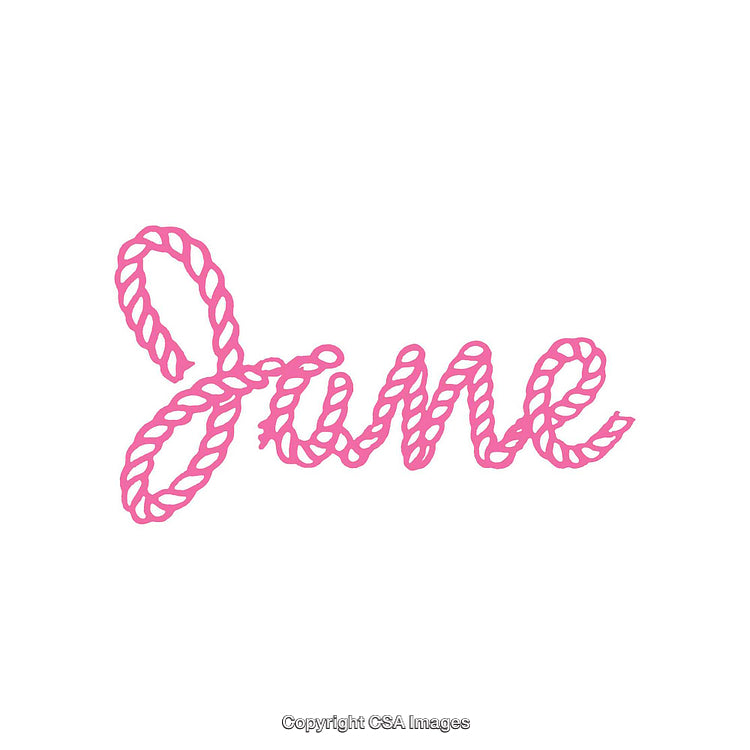 Pink Rope Styled Text Depicting the Word June on a White Background