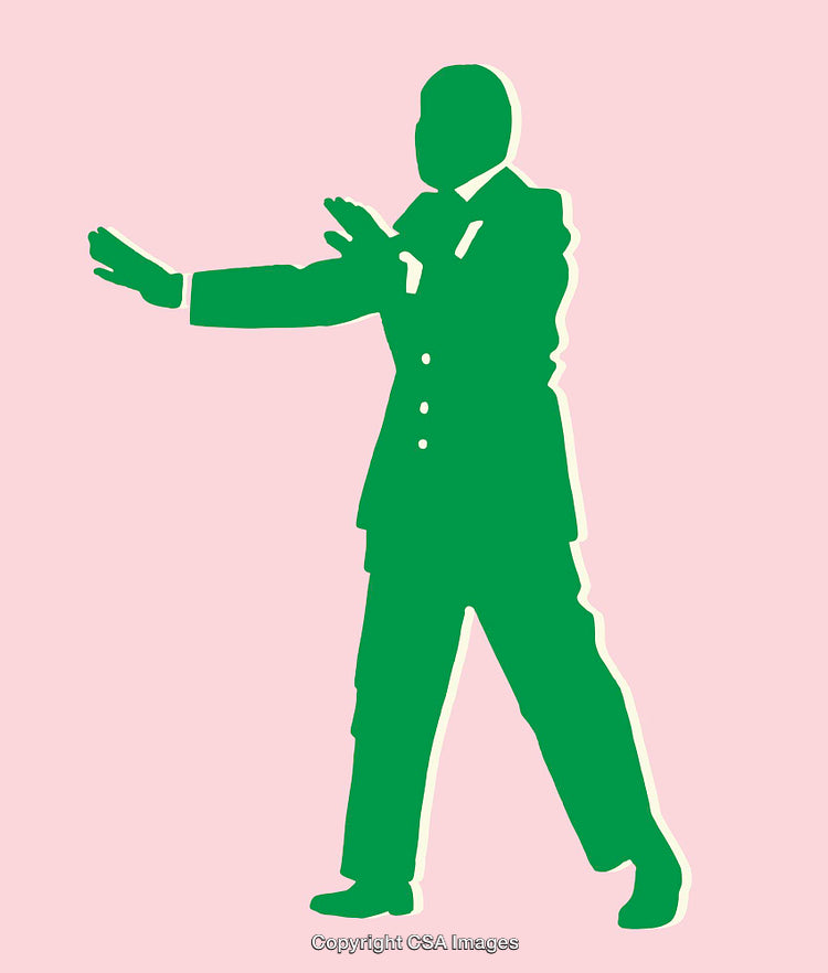 Green Silhouette of a Professional in an Elegant Suit on Pastel Background