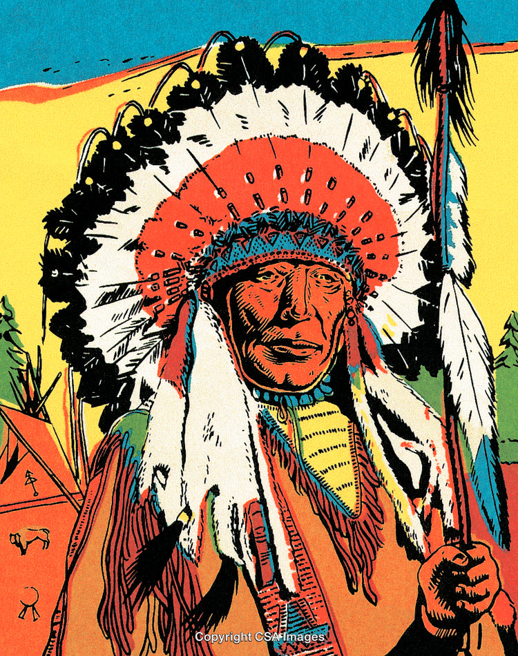 Illustration of a Native American Chief in Traditional Headdress