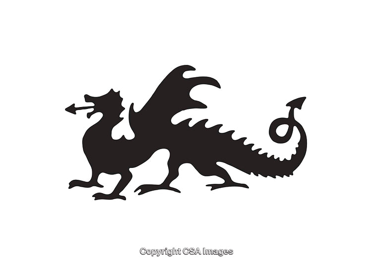 Black Silhouette Icon of a Legendary Dragon on White Background