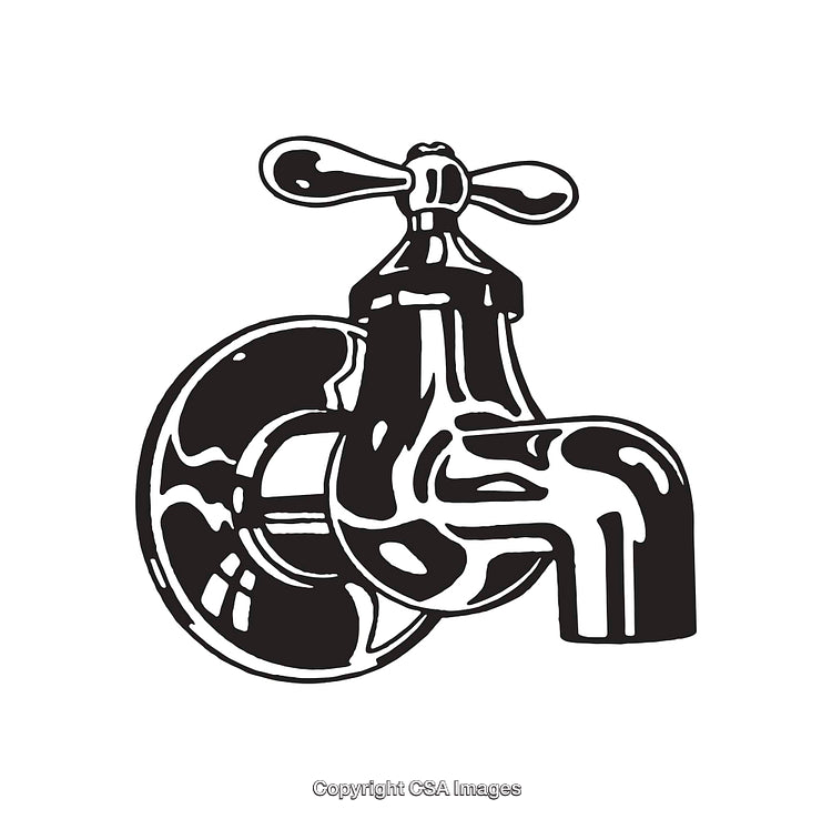 Classic Black And White Line Illustration of a Water Faucet