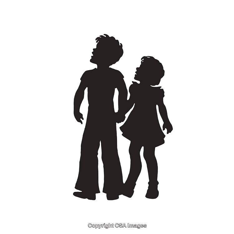Silhouette of Two Children Holding Hands in a Minimalist Style