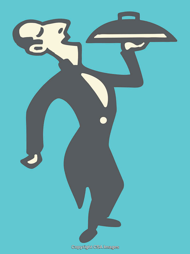 Elegant Butler Holding a Tray in a Minimalist Design Style