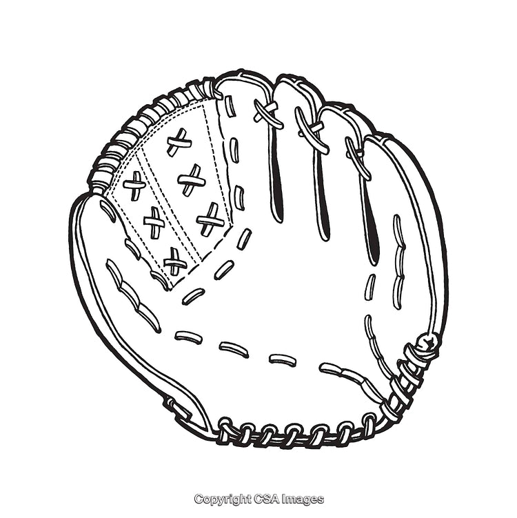 Black and White Line Illustration of a Baseball Glove Design