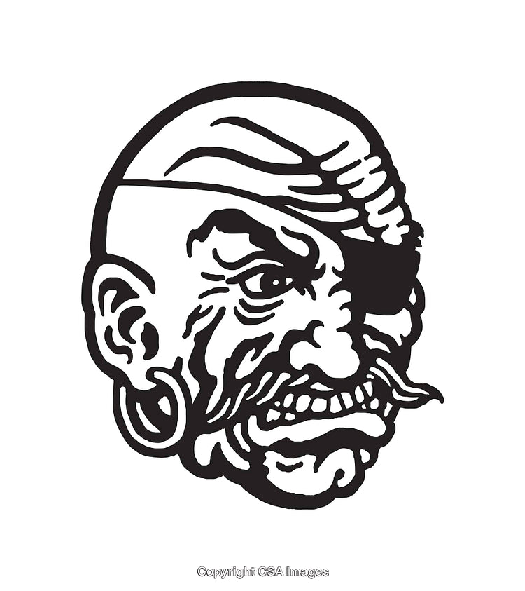 Black and White Pirate Face Line Art Illustration with Eye Patch