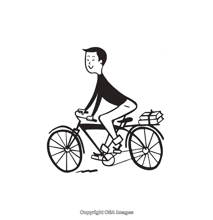 Black And White Line Art of a Man Riding a Bicycle