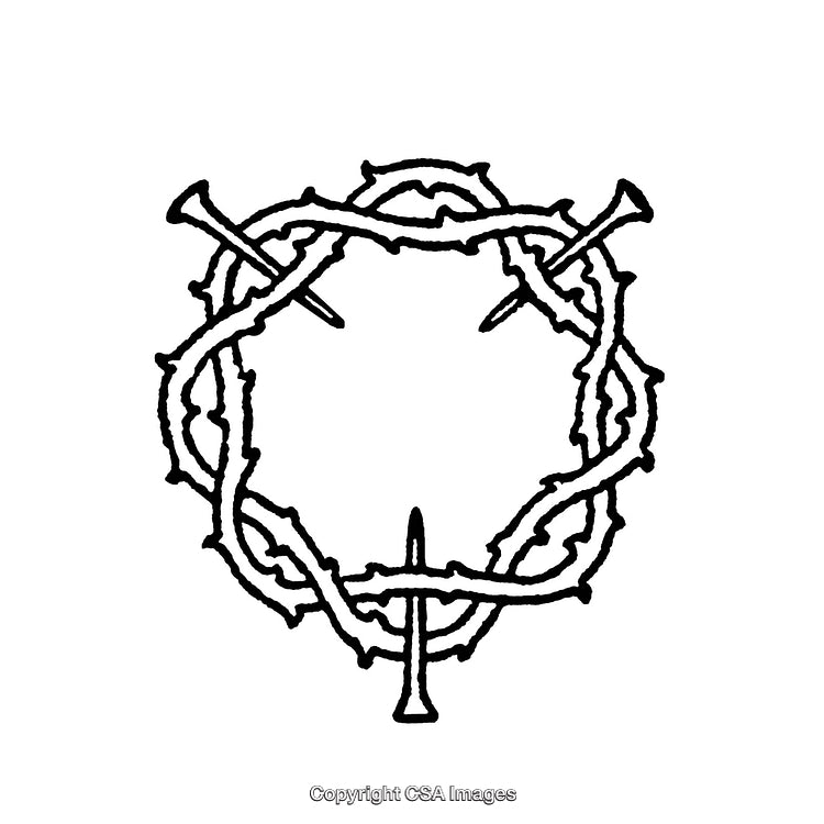 Thorn Crown and Nails Symbolizing Spiritual Significance in Black and White