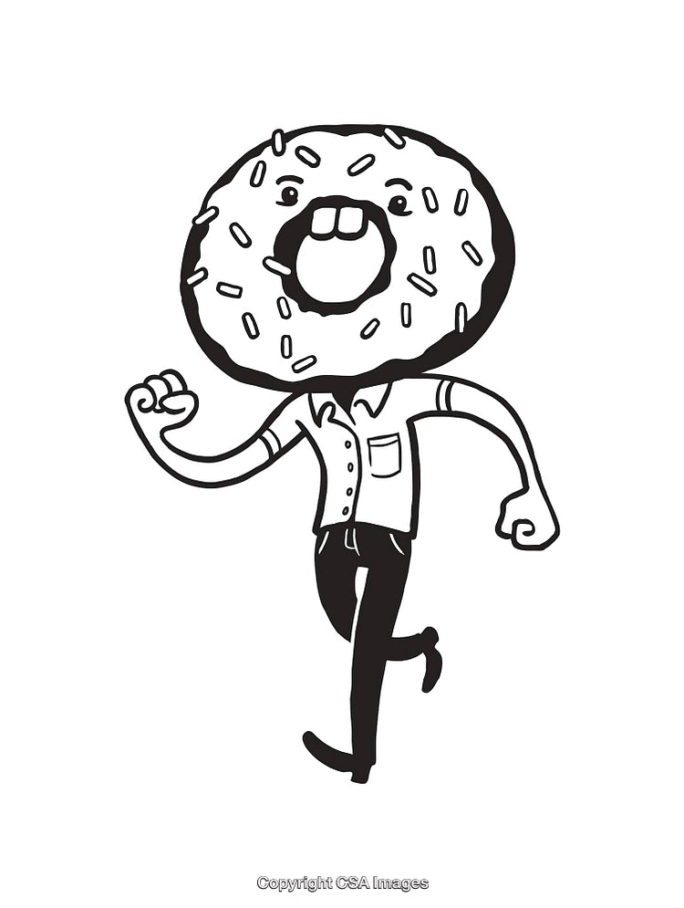 Black and White Cartoon Donut Character Illustration in Motion