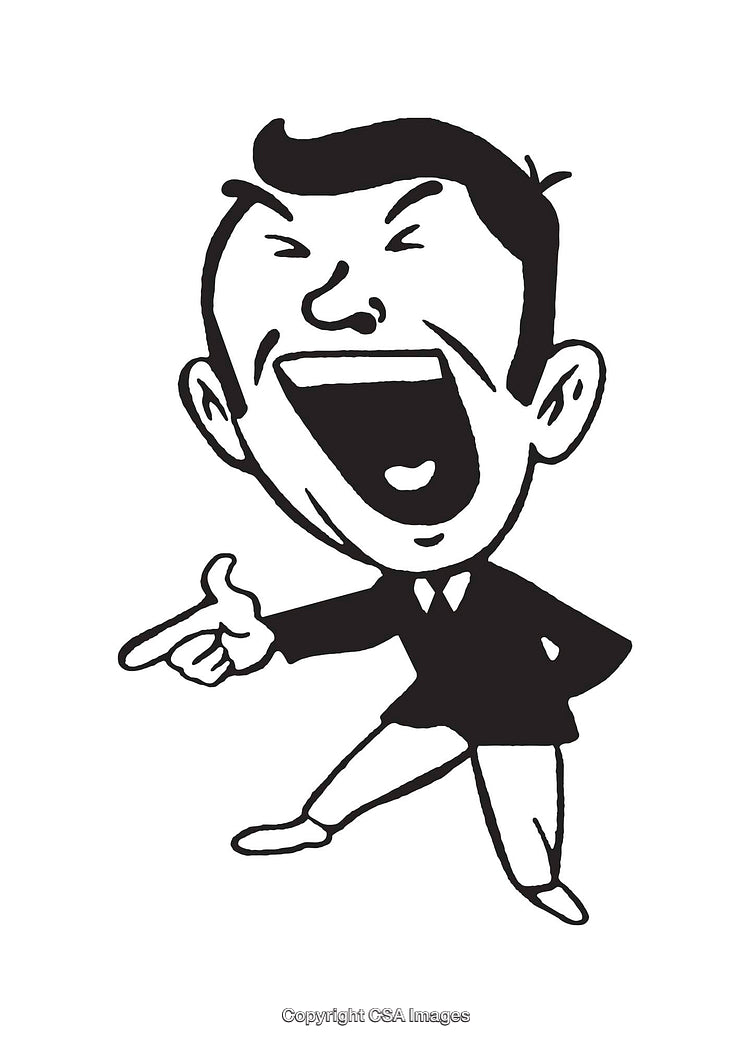 Monochrome Line Art of Laughing Cartoon Character Pointing Playfully