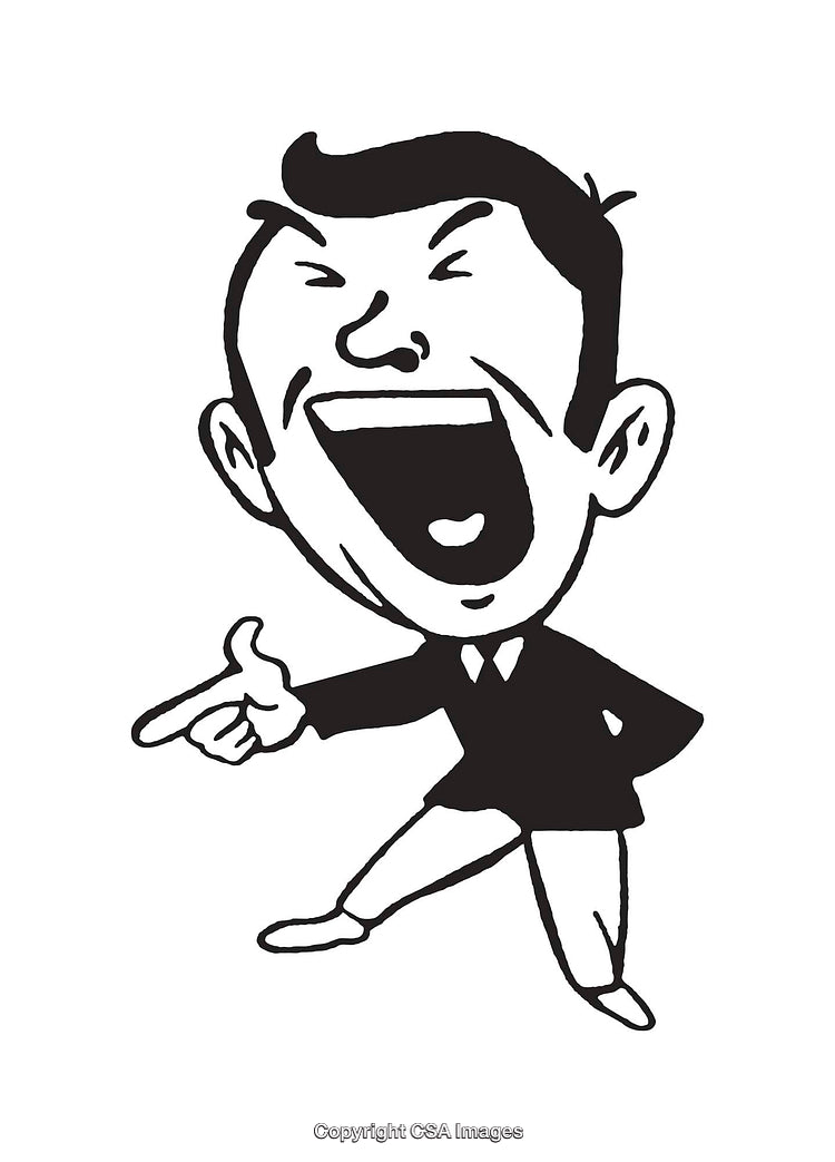 Monochrome Line Art of Laughing Cartoon Character Pointing Playfully