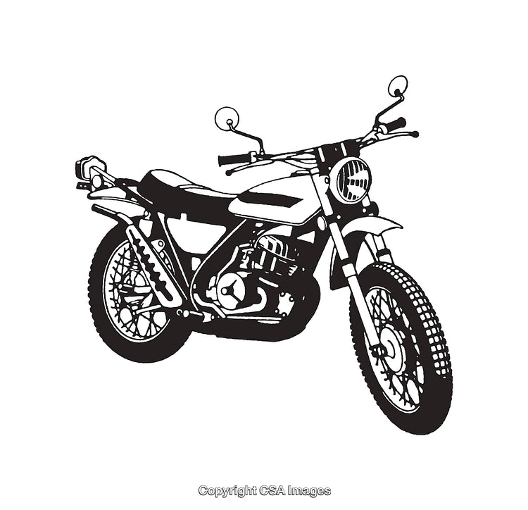 Black and White Line Art of a Retro Motorcycle Illustration
