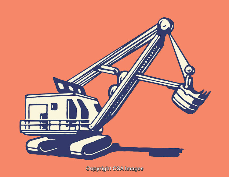 Stylized Illustration of Construction Excavator Against a Solid Orange Background