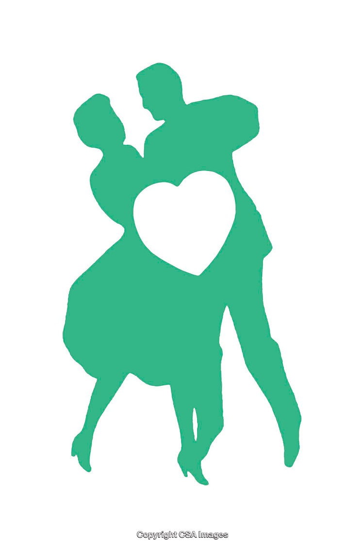 Couple Silhouette Dancing with Heart Shape on White Background