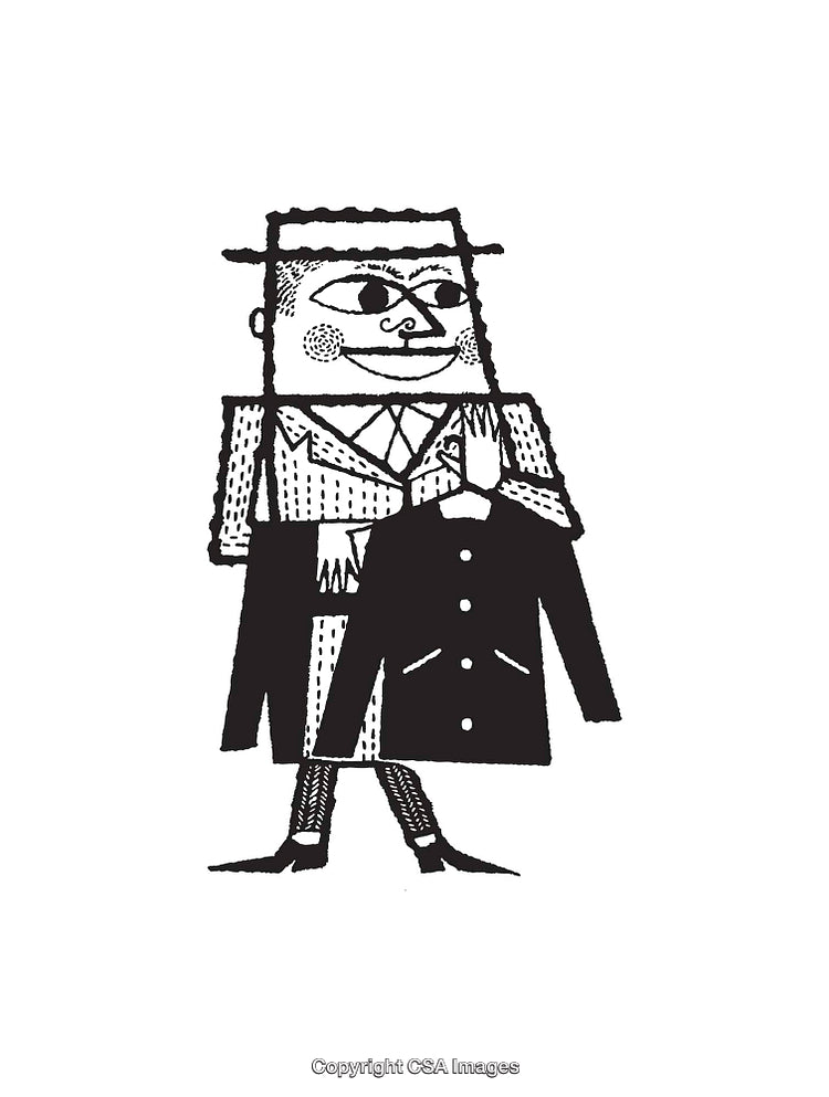 Cartoon Style Black and White Line Art Character Illustration