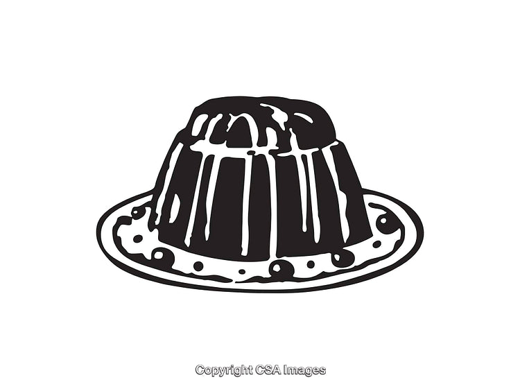 Black and White Line Art of a Pudding Dessert on a Plate